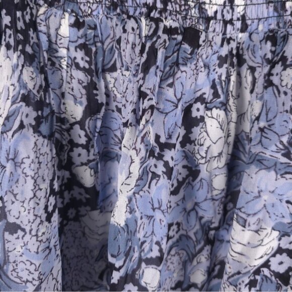 GANNI Blue Floral Georgette Smocked Pull on Lined Mini Skirt Size 34 SMALL‎ - Picture 9 of 13